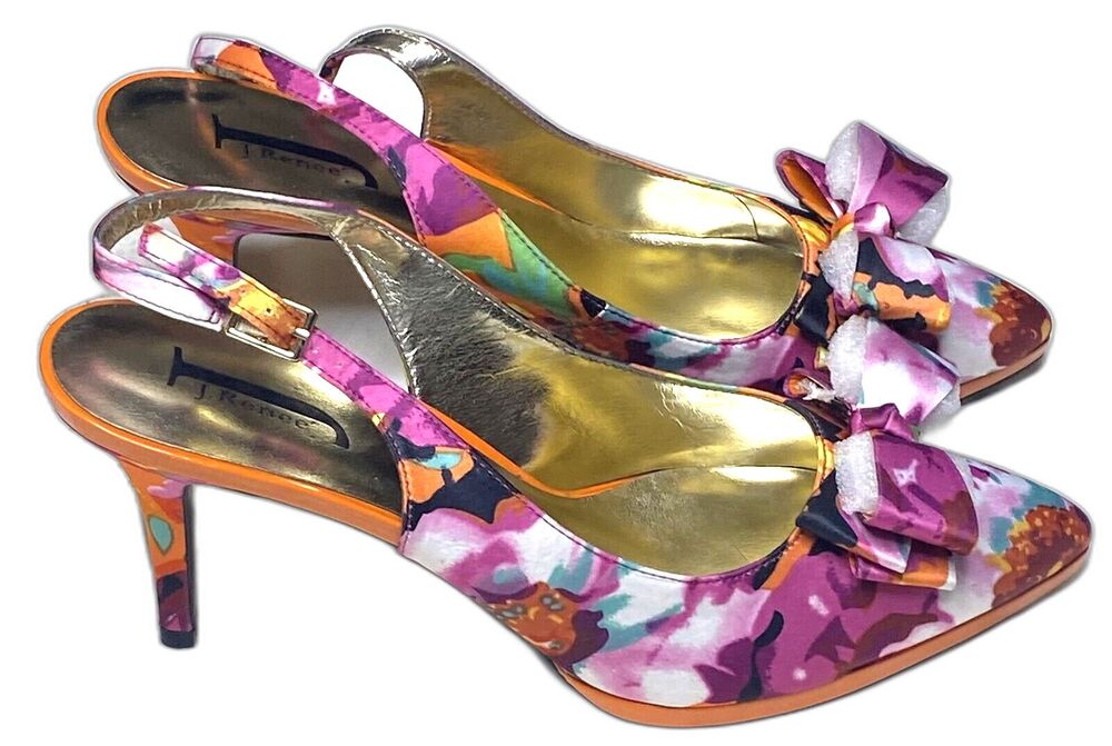 J Renee Avlynn JJ Floral Satin Slingback Womens 11 Bow Pointed Heels Pumps Pink
